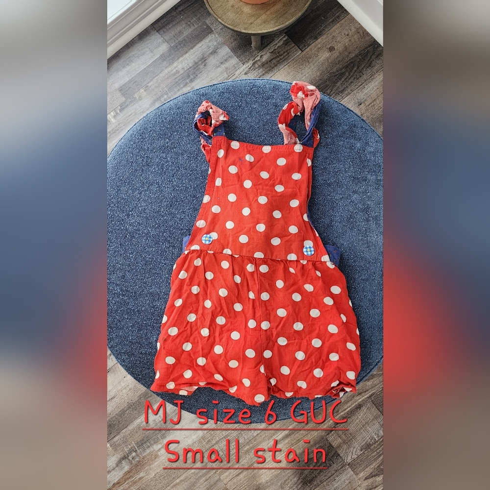 Matilda Jane red and white polka dot overalls